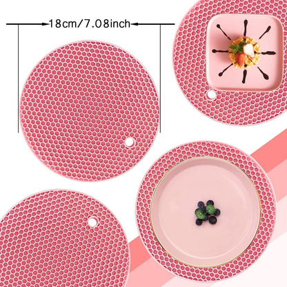 7-Inch Round Trivet Mats - 4 Pack Silicone Hot Pads, Non-Slip Heat Resistant, Dishwasher Safe, Ideal as Round Dab Mat (Pink)