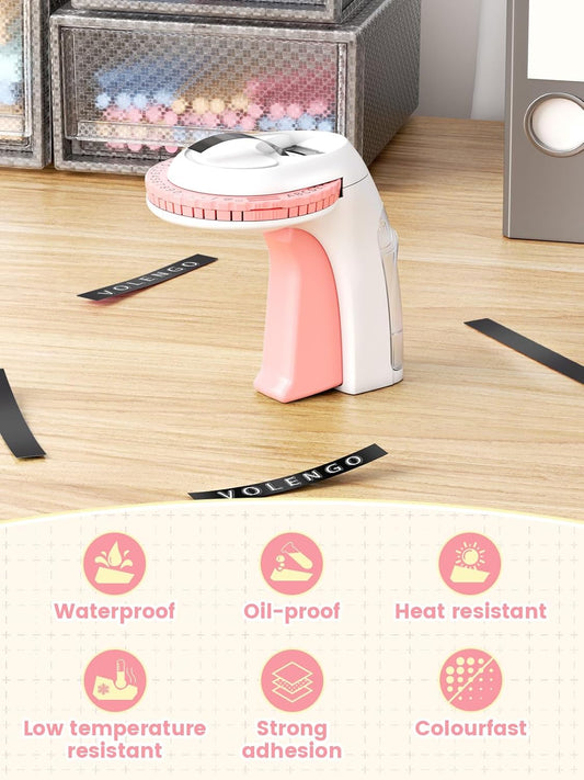 Pink Embossing Label Maker, Scrapbook Supplies Junk Journal Kits, Vintage Embossed Manual Labelmaker with 10 Rolls 3D Tapes, Retro Old School Embosser for DIY Crafts & Scrapbooking, Omega S
