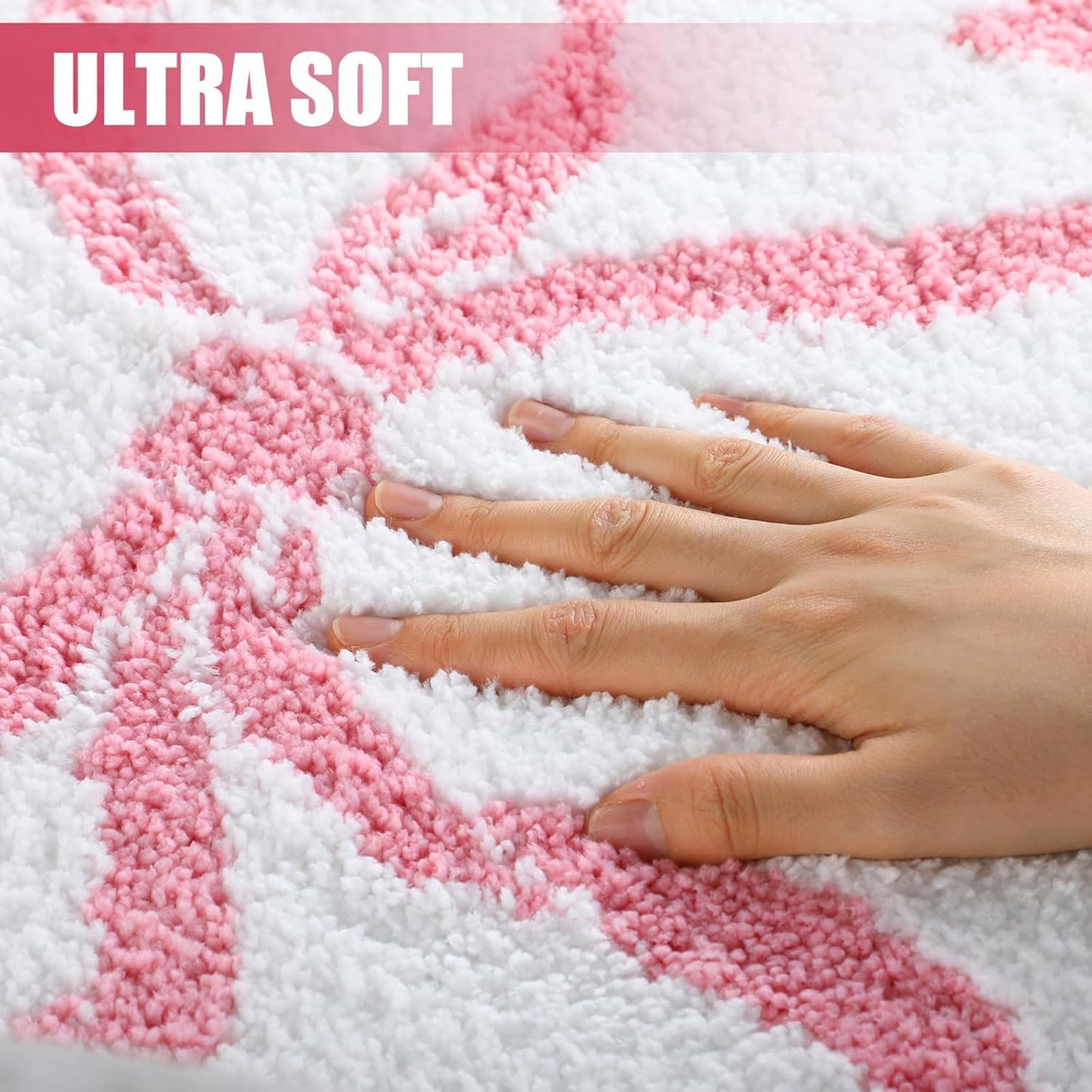 HunnmingRe Bow Toilet Rug U-Shaped Luxury Scalloped Bathroom Mat Non Slip Cute Microfiber Soft Plush Bath Rugs Pastel Bathroom Decor Coquette Stuff for Toilet Base (Pink,20 x 20 Inches)