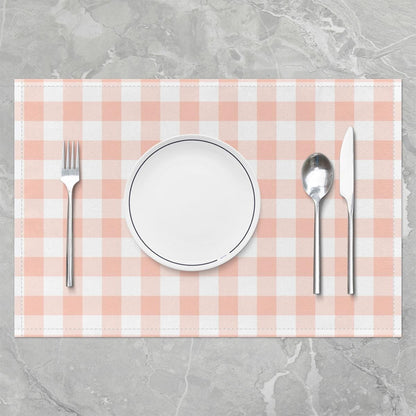 Checkered Table Placemats Set of 4,Farmhouse Checkered Geometric Theme Place Mats 12x18 Inch for Kitchen Table,Cute Plaid Art Design Placemats Set,Light Pink Washable Mats Suitable for Restaurant