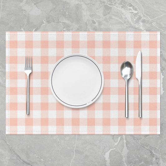 Checkered Table Placemats Set of 4,Farmhouse Checkered Geometric Theme Place Mats 12x18 Inch for Kitchen Table,Cute Plaid Art Design Placemats Set,Light Pink Washable Mats Suitable for Restaurant