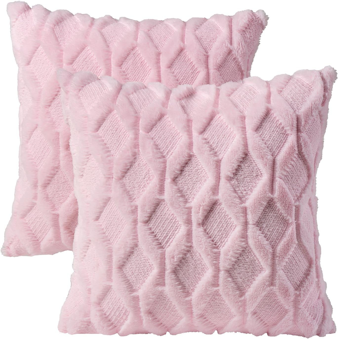 Volcanics Light Pink Valentines Pillow Covers 18x18 Inches, Pack of 2 Faux Wool Decorative Farmhouse Velvet Couch Pillow Case, Soft Plush Square Boho Cushion Pillowcase