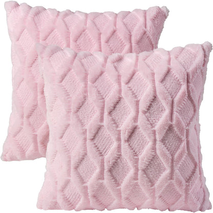 Volcanics Light Pink Valentines Pillow Covers 18x18 Inches, Pack of 2 Faux Wool Decorative Farmhouse Velvet Couch Pillow Case, Soft Plush Square Boho Cushion Pillowcase
