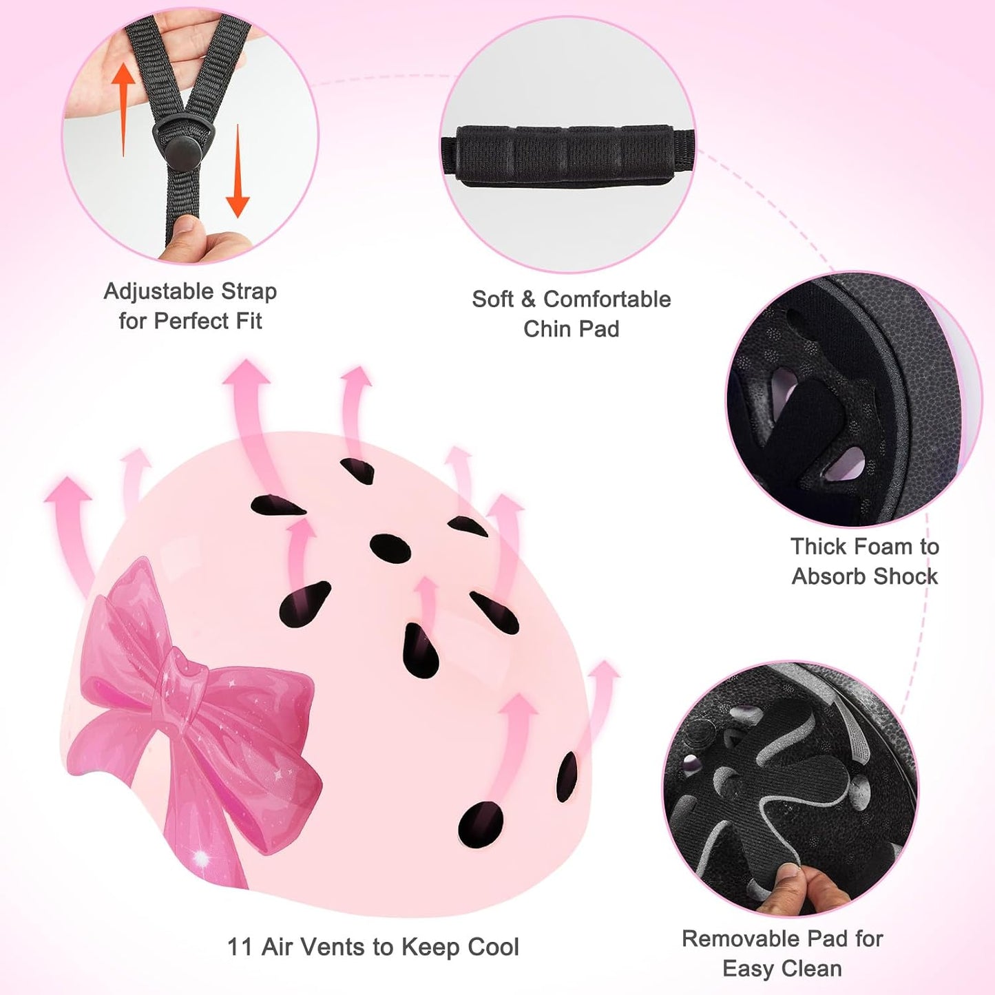 Kids Bike Helmet Adjustable Youth Toddler Helmet with DIY Stickers for Girls Age 3-5-8-14 Years for Bicycle Scooter Skateboard Roller Skating