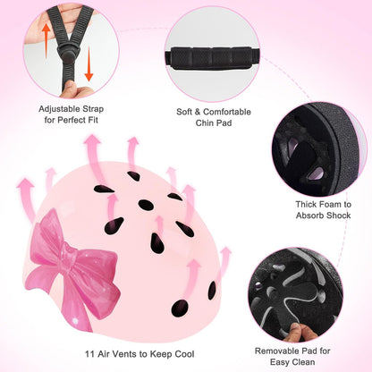 Kids Bike Helmet Adjustable Youth Toddler Helmet with DIY Stickers for Girls Age 3-5-8-14 Years for Bicycle Scooter Skateboard Roller Skating