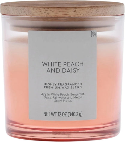12oz White Peach & Daisy Scented 2-Wick Candle - Ombre Jar Home Fragrance Decor