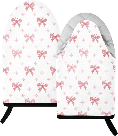 2 Pack Oven Mitt Set Light Pink Pastel Bows Oven Mitt Microwave BBQ Baking Cooking Kitchen Decor Accessories