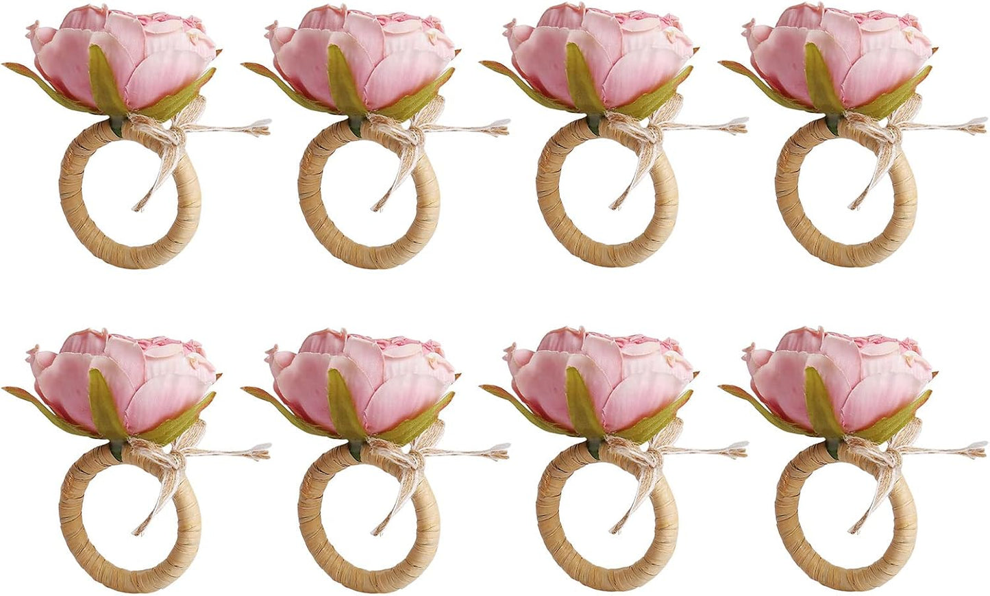 Flower Napkin Rings Set of 8,Pink Peony Flower Handmade Napkin Holder Rings Table Decorations for Wedding,Fall,Daily Party,Picnics,Banquet,Luncheons,Birthday,Christmas,Valentine's,Thanksgiving