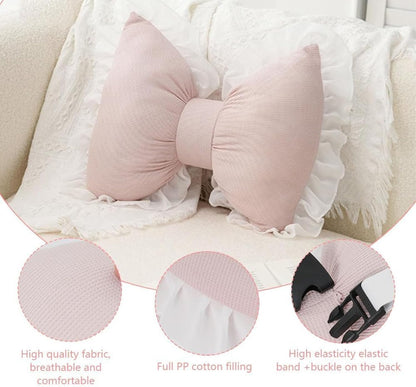 Bow Pillow Bow Shaped Pillow Decorative, Pink Bow Pillow Lace Bowknot Throw Pillow, Cute Bow Shaped Pillows for Sofa Couch Bed Living Room Bedroom