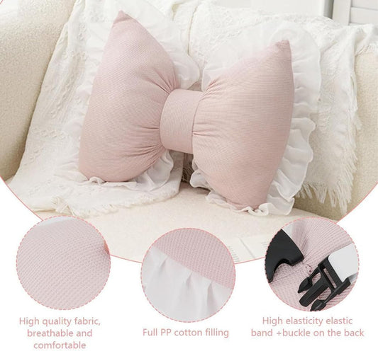 Bow Pillow Bow Shaped Pillow Decorative, Pink Bow Pillow Lace Bowknot Throw Pillow, Cute Bow Shaped Pillows for Sofa Couch Bed Living Room Bedroom