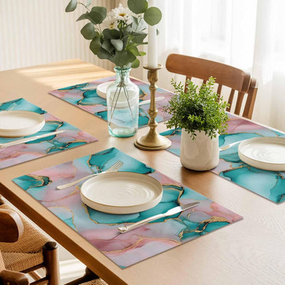 Pink Water Marble Placemat Set of 4 Non-Slip Placemats for Dining Table Abstract Art Washable Table Mats, Heat Resistant Kitchen Table Mats for Party, Dining Room & Home Decor