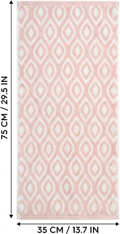 Artoid Mode 2 Pcs Beige Pink Diamond Grid Jacquard Hand Towels for Bathroom, 100% Cotton Soft Absorbent Bathroom Decor Towels, 13.7 x 29.5 Inch