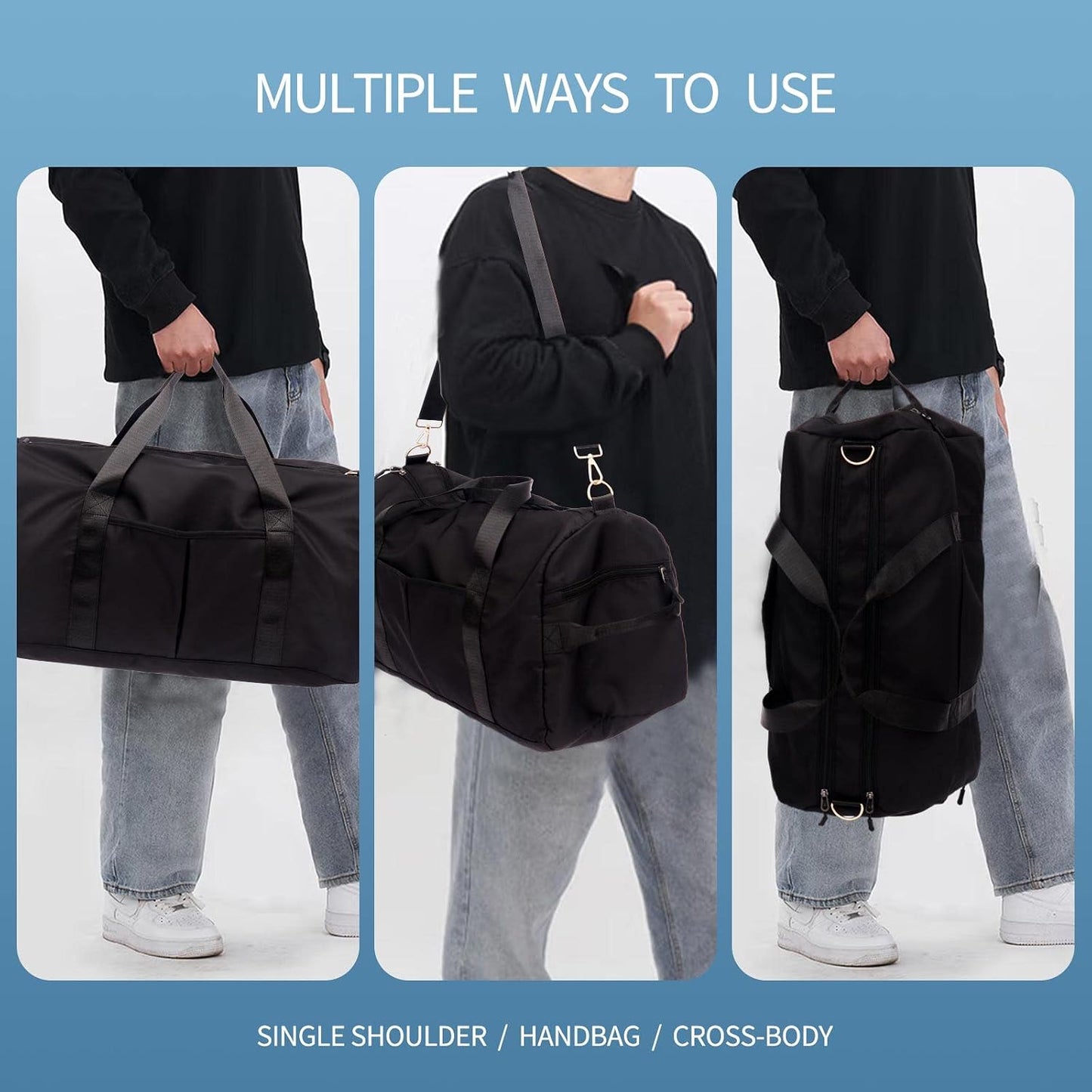 Sports Duffel Bags with Cosmetic Gym Bag for Women Men Travelling Waterproof Bag with Wet Pocket and Shoe Compartment