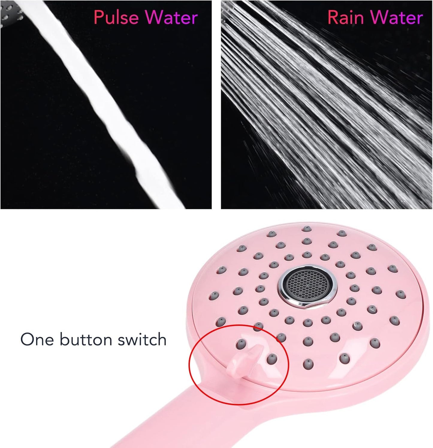 Pressurized Shower Head, Macaron color ABS Handheld Two Modes High Pressure Shower Sprayer, Anti-Clog Detachable Removable Showerhead Luxury Showerheads, 1 Min Installation(Pink)