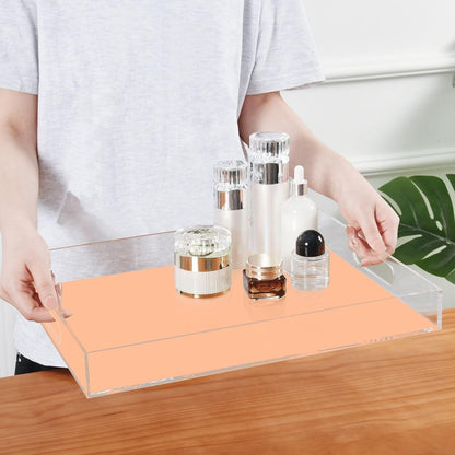 MCHIVER Peach Orange Acrylic Serving Tray Plastic Food Trays Platter with Handles Clear Decorative Platters for Coffee Table Vanity Countertop