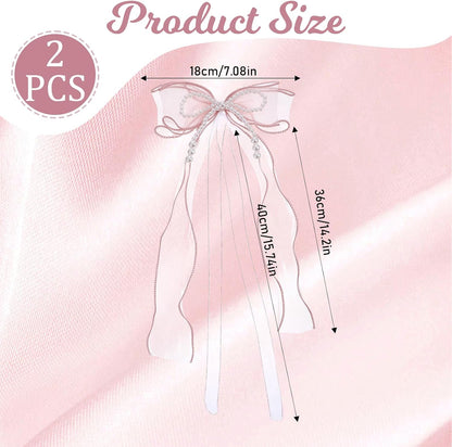 Pink Bow Curtain Tiebacks, 2 Pcs Elegant Pink Bow Butterfly Curtain Tiebacks with Pearls Sweet Bowknot Holdbacks for Stylish Home Bedroom Offices Dining Rooms Wedding Party Decoration