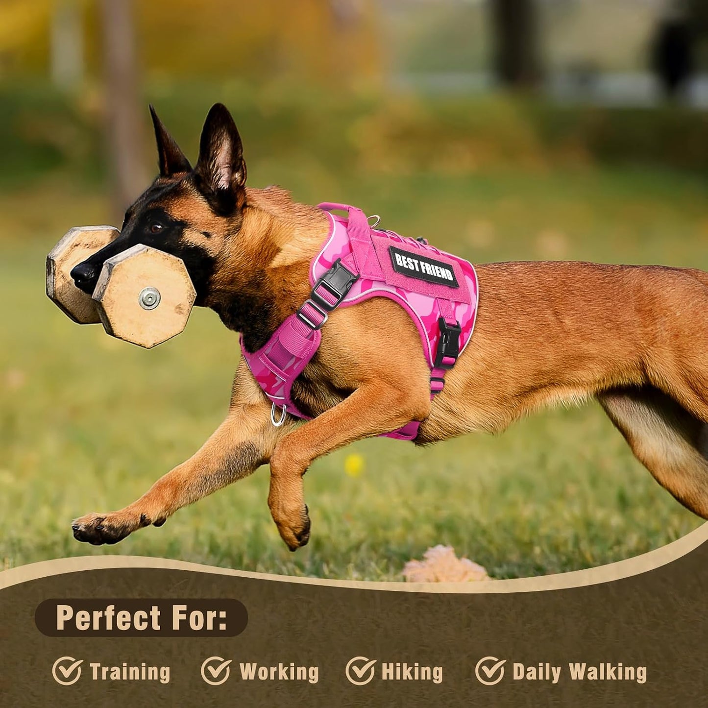 Tactical Dog Harness Small Sized Dog,No Pull Military Dog Vest with Easy Control Handle&Molle,Adjustable Heavy Duty Pet Harness for Hiking Training,Reflective for Night Walking Camo Pink S