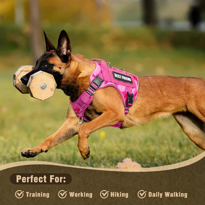 Tactical Dog Harness Small Sized Dog,No Pull Military Dog Vest with Easy Control Handle&Molle,Adjustable Heavy Duty Pet Harness for Hiking Training,Reflective for Night Walking Camo Pink S