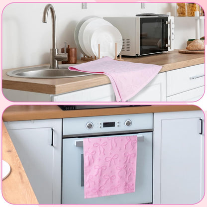 Shemilly 3pcs Bow Hand Towels Set Pink Bow Jacquard Hand Towel for Bath 100% Cotton Soft Bathroom Kitchen Decorative Set for Spring Summer Holiday Decor Gift,14 x 29 Inch
