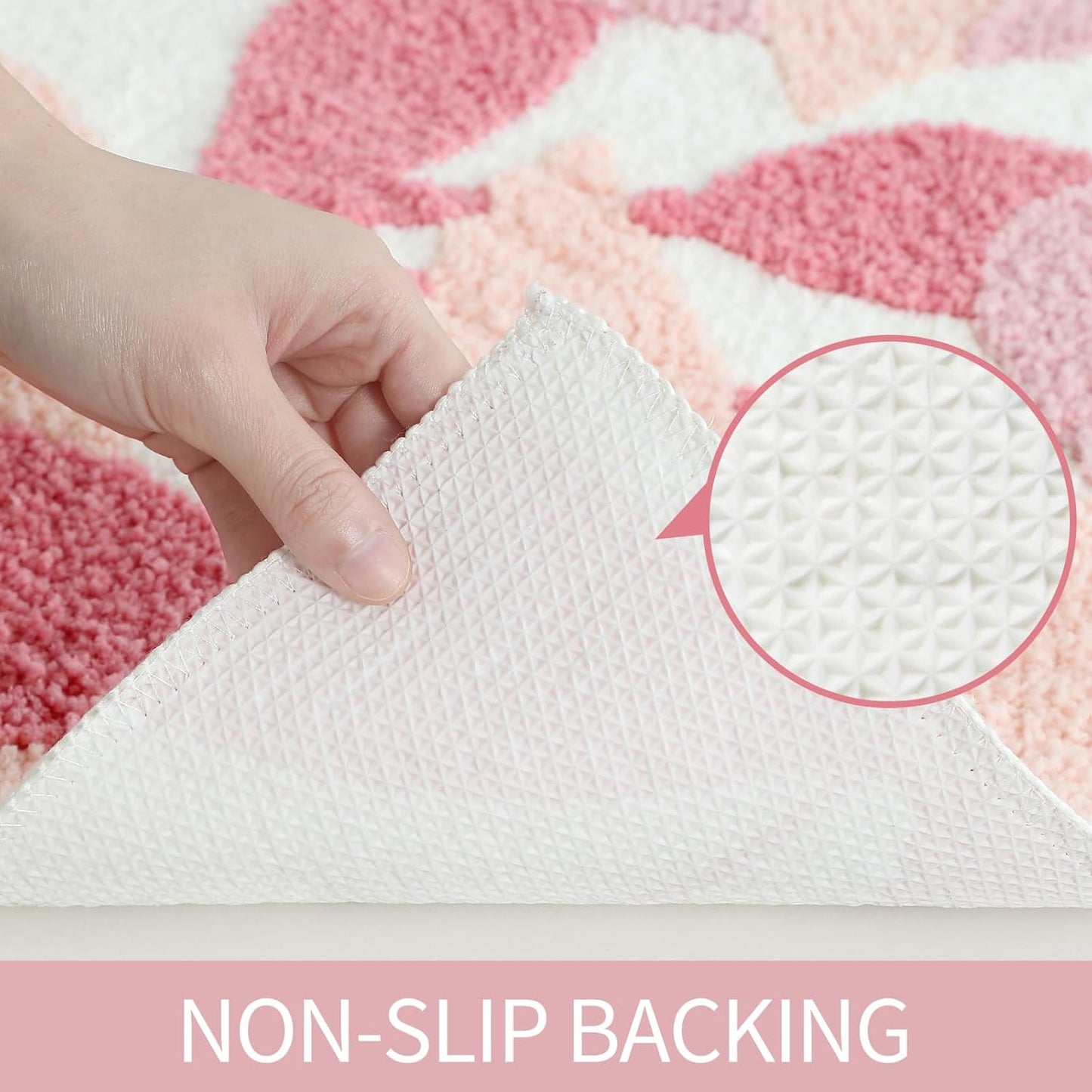 Gibelle Pink Bathroom Rug, Non-Slip Strong Water Absorbent Plush Microfiber Bath Mat, Machine Washable Small Bathroom Floor Mat, Cute Leaves Bathmat Indoor Doormat, 18"x26"