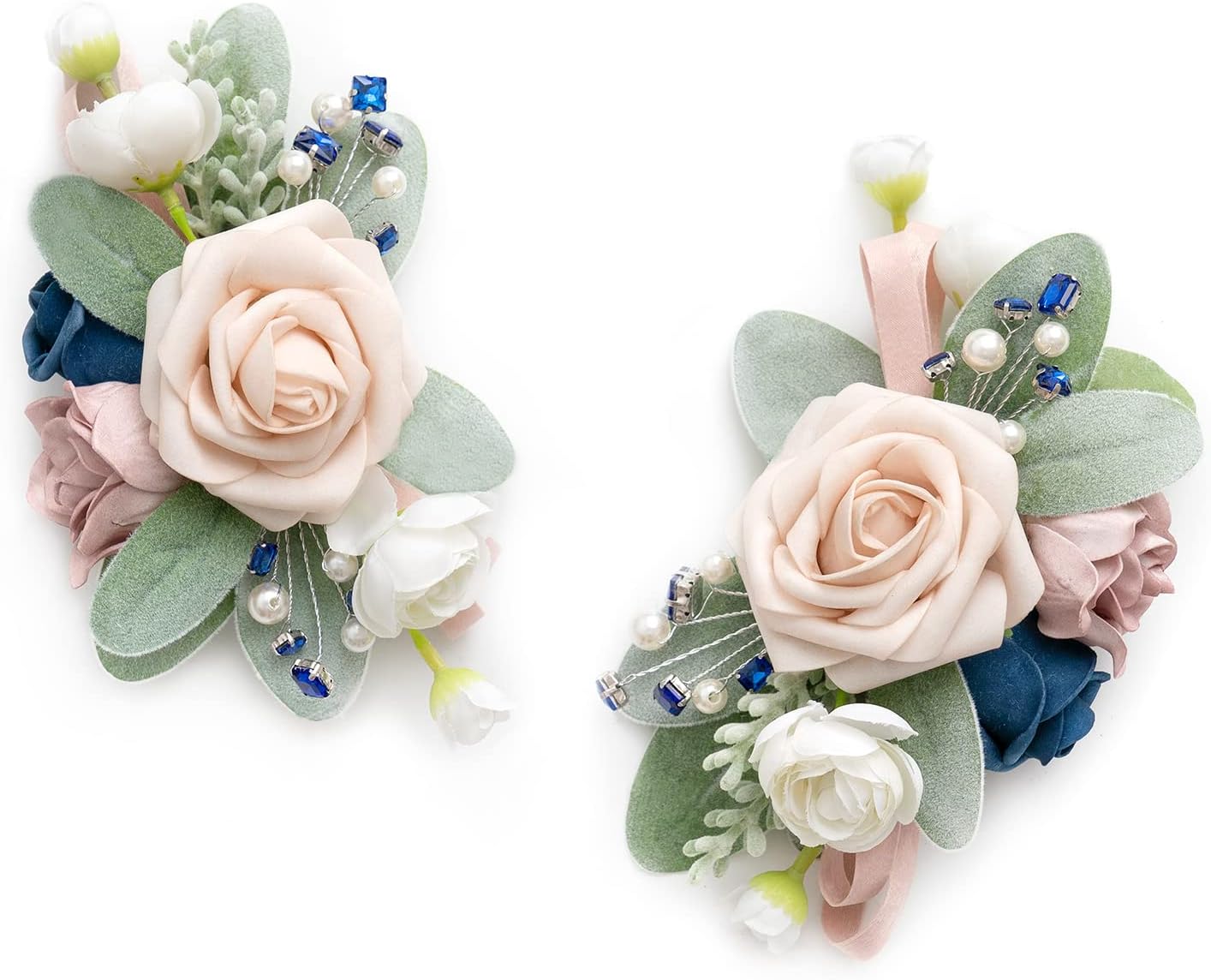 Ling's moment 2pcs Wedding Shoulder Corsage Artificial Flowers, Girl/Mother Homecoming/Prom Corsages Wristlet Décor, etc. Navy Blue Pink Ranunculus