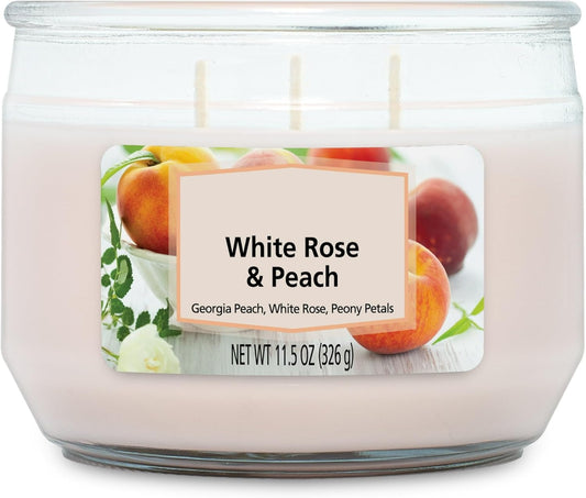 2 Pack White Rose & Peach 3-Wick Candle, 11.5 oz – Scented Soy Wax Candle for Home Décor & Aromatherapy