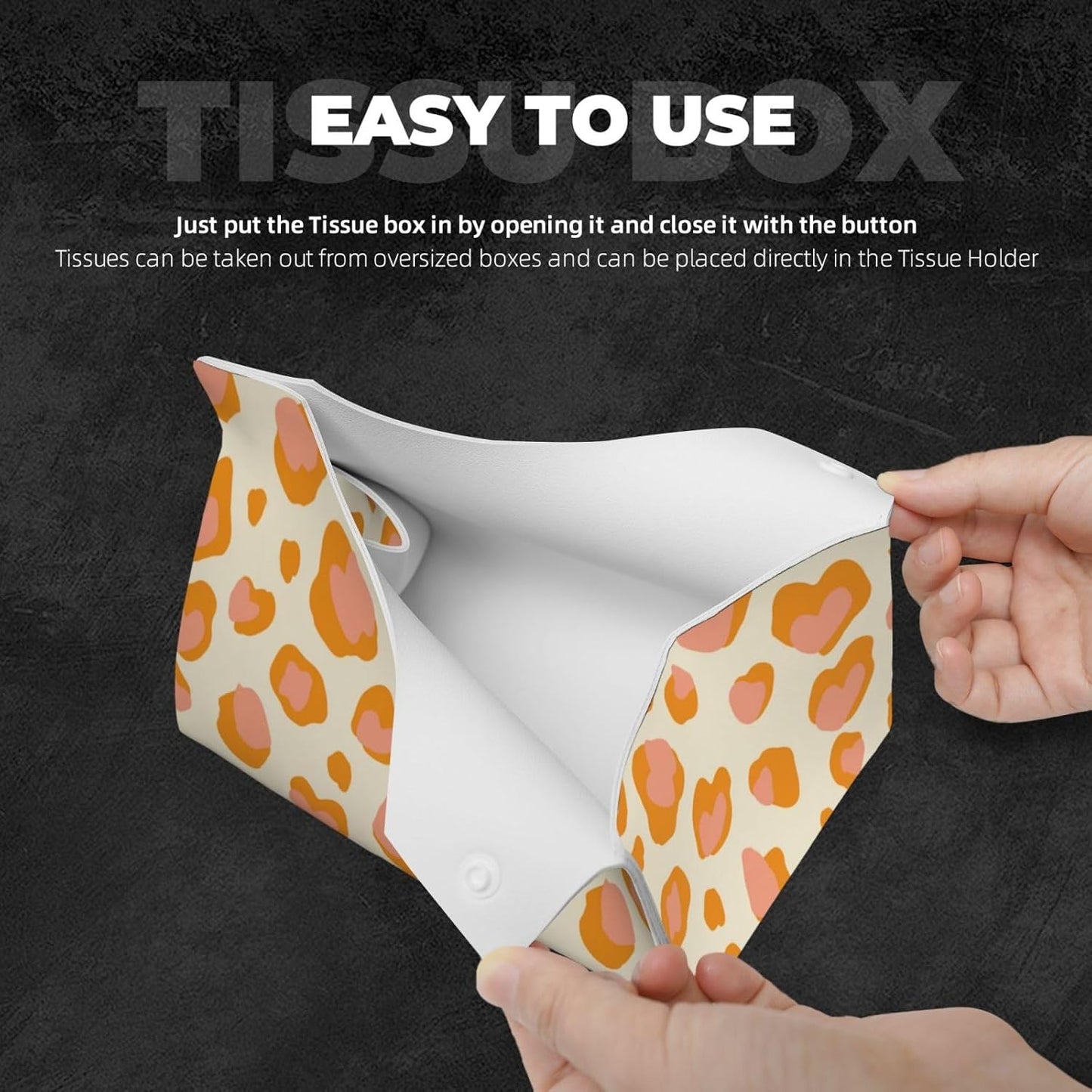 Peach Orange Spots Pink Leopard Pattern Tissue Box Cover Rectangle Pu Leather Tissue Box Holder for Car Bathroom Bedroom Desk Tabletop Decor