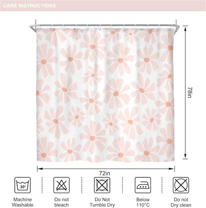 Riyidecor Long Blush Pink Daisy Floral Shower Curtain Boho Spring White Flower Cute Pretty Modern Aesthetic Girly 72Wx78H Inch Minimalist Fabric Decor Bathroom Polyester Waterproof 12 Pack Hooks