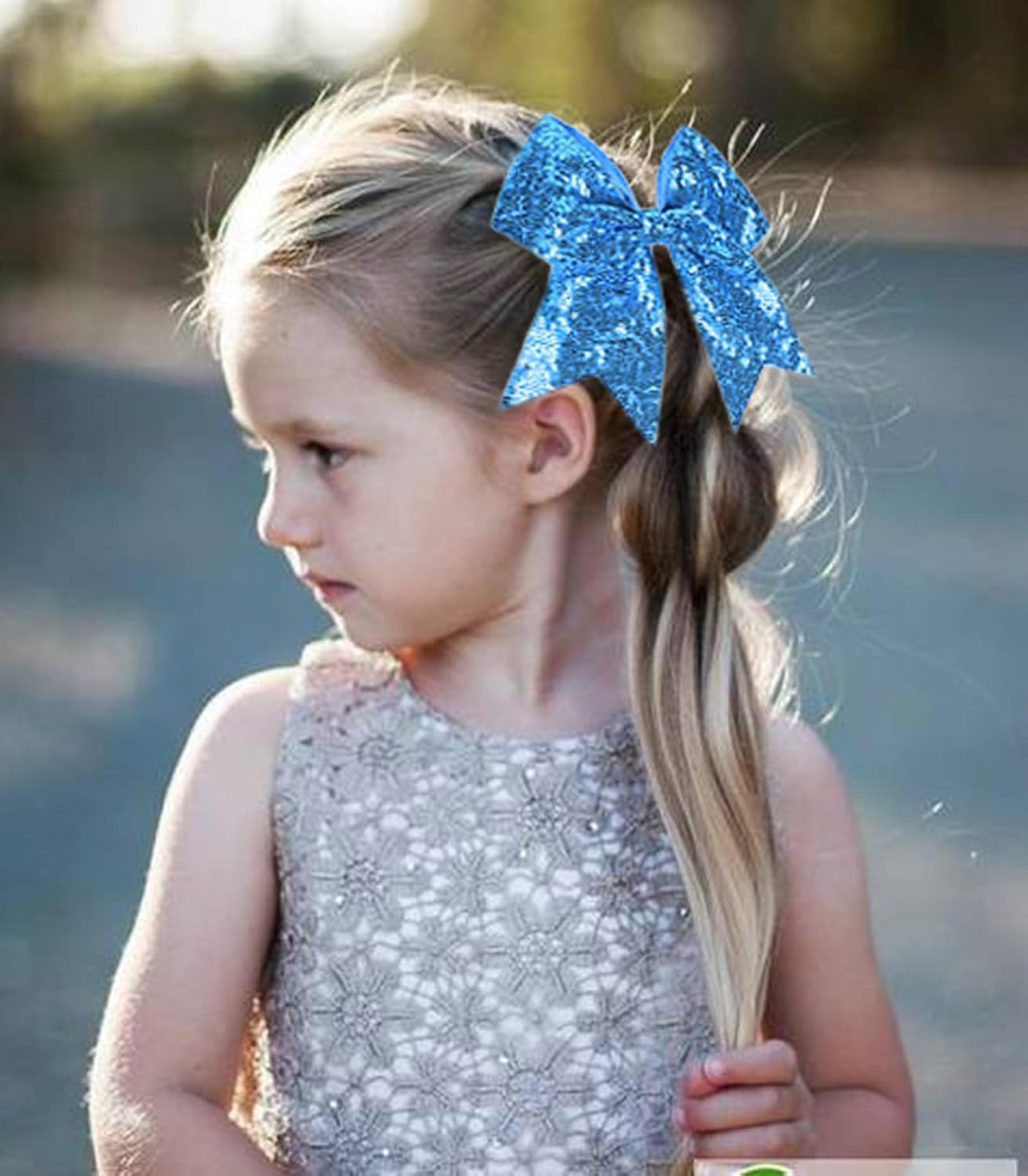 Women Girls Kids Teens Sequins Hair Bows Elastic Hair Tie Ribbon Large Cheer Bow Ponytail Holder Hair Band (Light Pink)