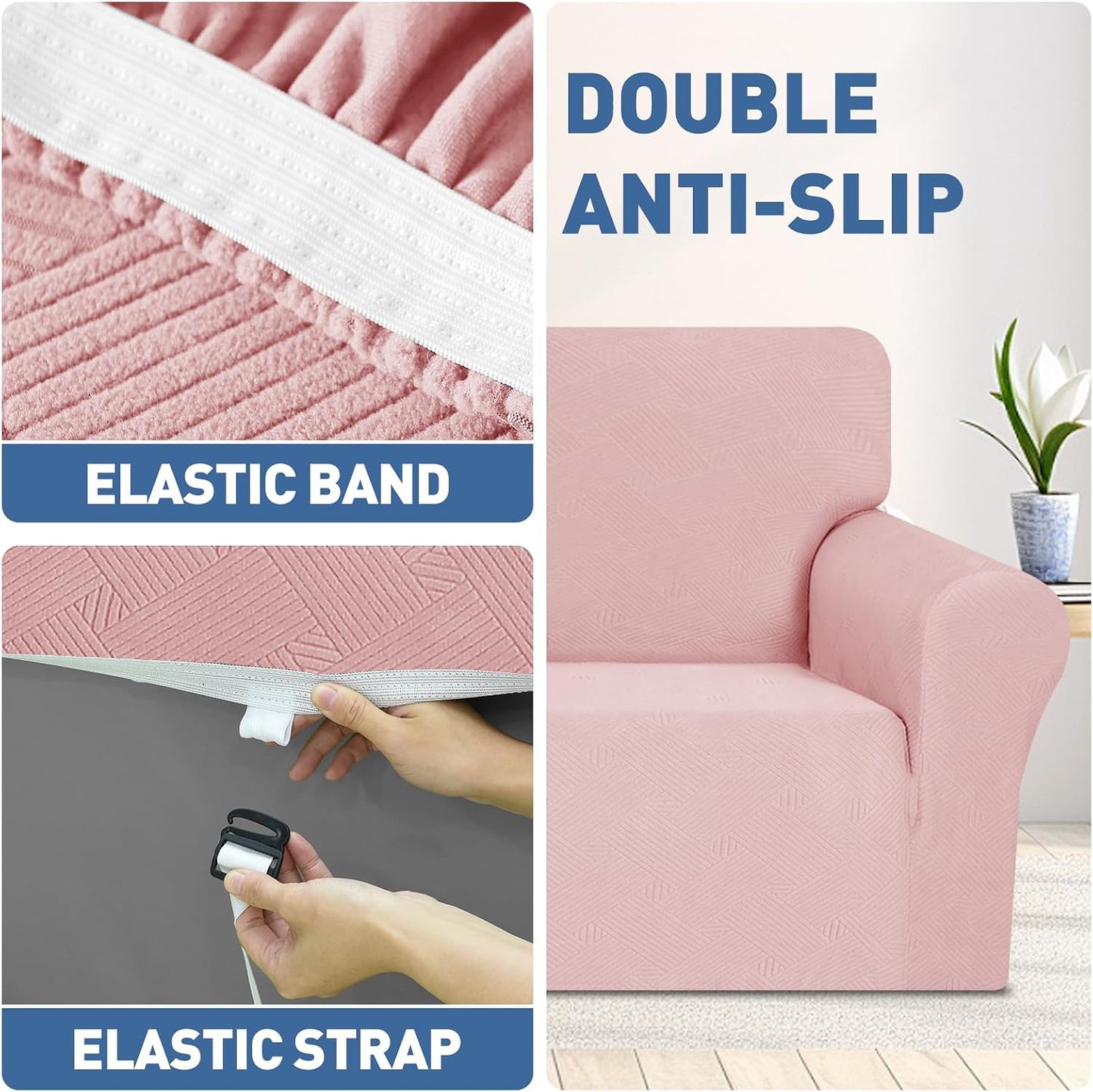JIVINER Chair Cover for Living Room, 1 Piece Chair Sofa Slipcovers with Arms High Stretch Pet Friendly Couch Furniture Protector with Elastic Bottom (Chair, Dusty Pink)