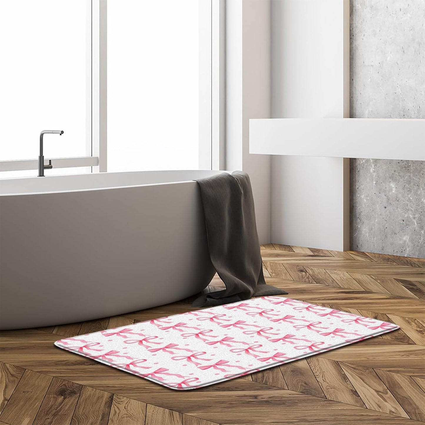 Cute Bow Bath Mat Pink Bownot Aesthetic Modern Bathroom Mat Rug Memory Foam Doormat，17.8x29.5 Inch