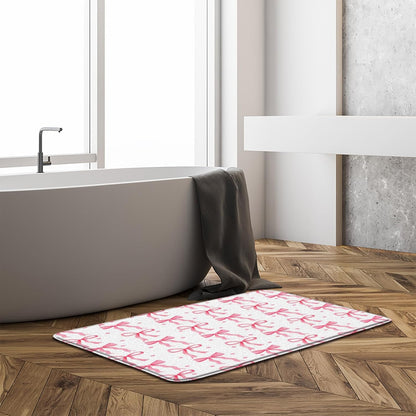Cute Bow Bath Mat Pink Bownot Aesthetic Modern Bathroom Mat Rug Memory Foam Doormat，17.8x29.5 Inch