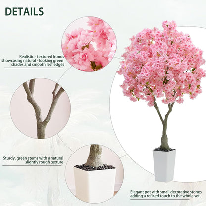 Artificial Cherry Blossom Tree 6FT Tall Pink Fake Sakura Flowers Tree, Fake Plants Indoor Decor for Spring Living Room Home House Entryway Bedroom Office Inside Wedding Party Valentine's Day