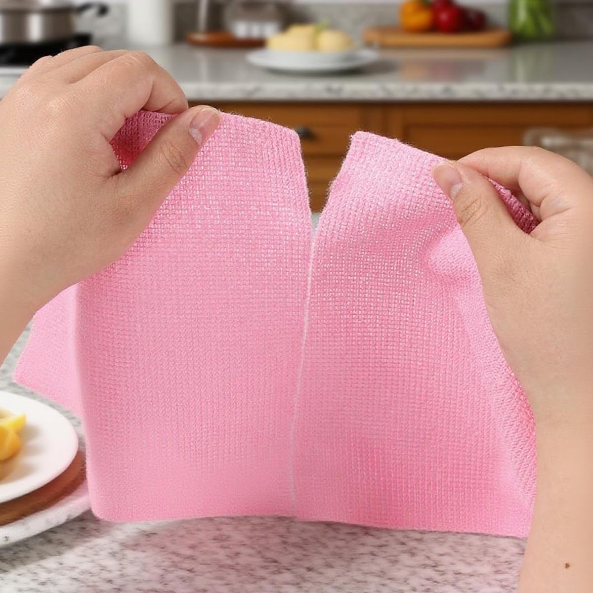 Roll Shaped Tear-Away Dish Cloth, High Capacity Pink Towels, Reusable Washable Kitchen Towel Rolls, Super Absorbent and Thick Microfiber Cleaning Cloths for Commercial Washroom