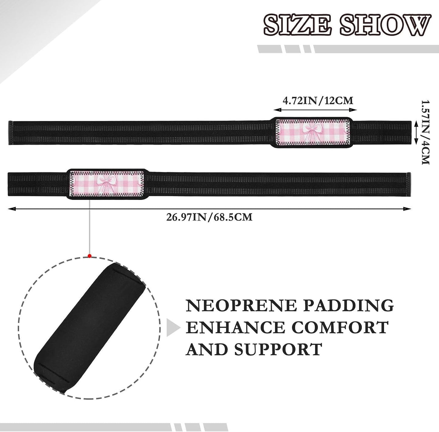 Nander Cute Pink Bows Lifting Straps for Weightlifting,Wrist Straps with Thick Neoprene Padding,Pro Heavy Duty Gym Wrist Wraps for Powerlifting, Bodybuilding & Strength Training
