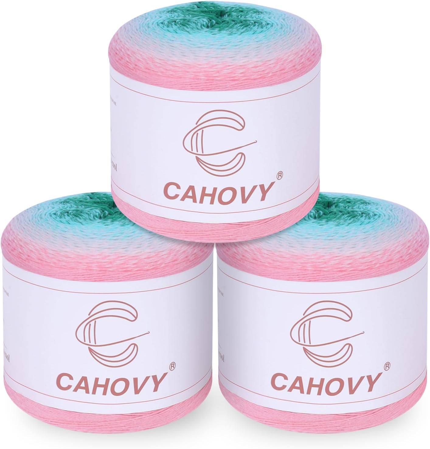Yarn for Crocheting,60% Cotton 40% Acrylic Multi Color Gradient Cake line,Single roll7.76oz/220g 1080yd/990m,3 Pack.Pink&White&Green