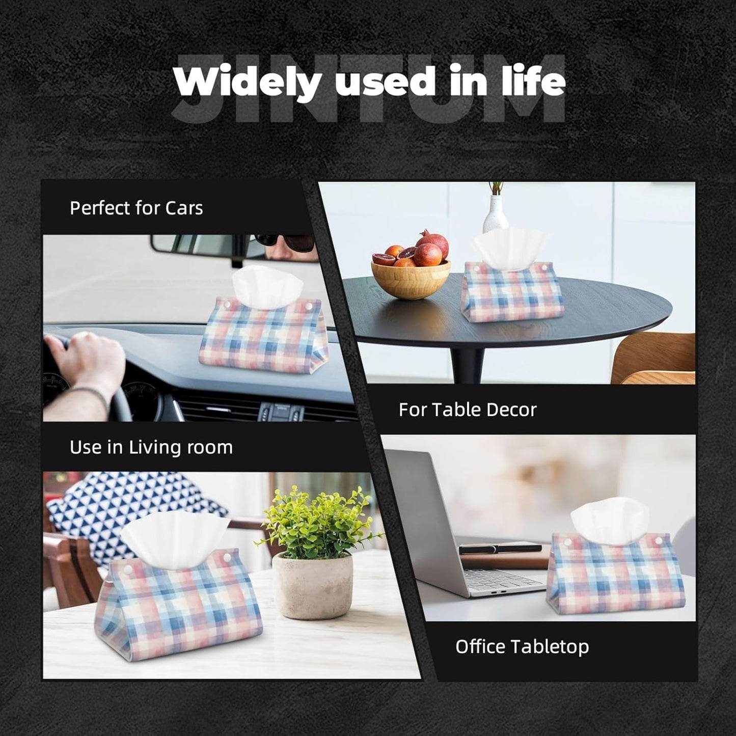 Leather Tissue Box Cover Tissue Box Holder Pink Blue Checkerboard Decorative Tissue Cover for Home Office Car
