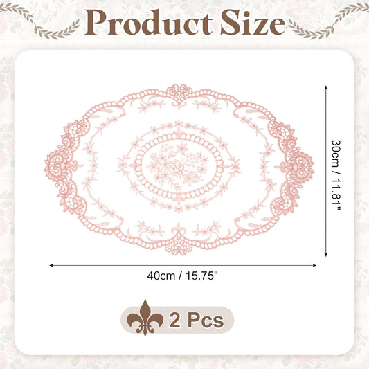 uxcell 2 Pcs Lace Placemats, 12x16-in Vintage Table Doilies Oval Embroidered Crochet Lace Dolly Cup Mat for Table Vase Home Decor, Pink