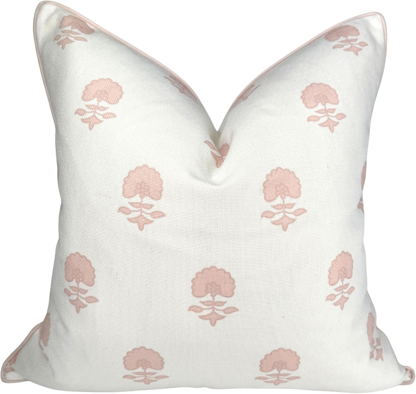 Jillien Harbor “The Lauderdale” Floral Block Print Pillow Cover – Blush Pink and Off-White Decorative Throw Pillow Cover – Grandmillennial Home Decor, 20" x 20"