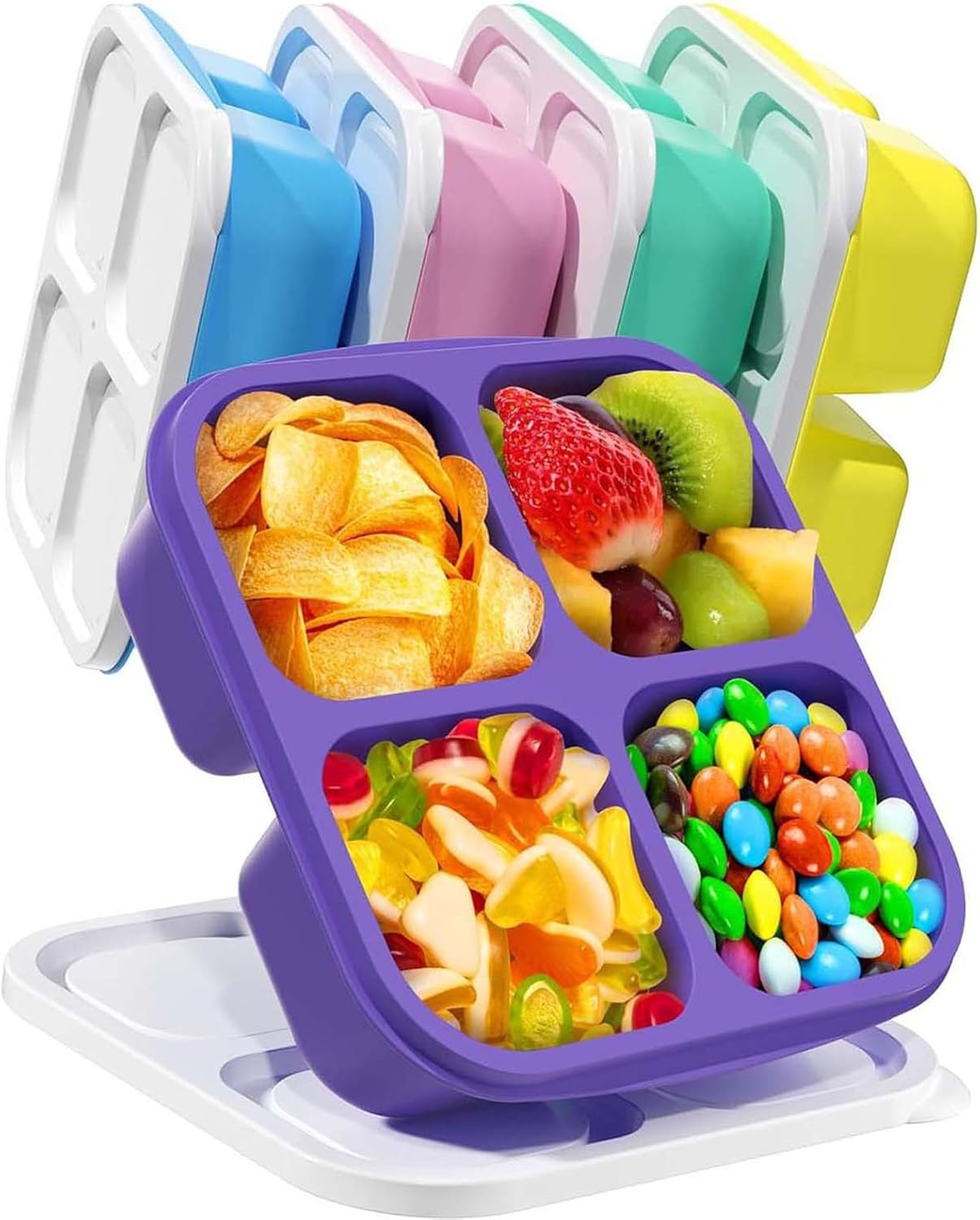 Snack Containers, Stackable Bento Boxes with 4 Compartments, Reusable Snack Containers with Lids, Portable Meal Prep Box, Lightweight Lunch Container for School, Work, Travel, School Supplies