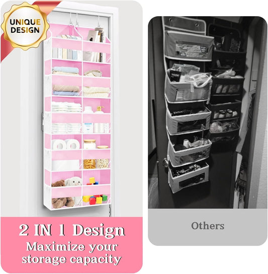 Ofiray-home Pink Over The Door Organizer 5 Tiers, Extra Large Behind Door Storage of 10 Compartments, 50 lbs Weight Capacity Over The Door Storage for Closet, Diaper Organizer