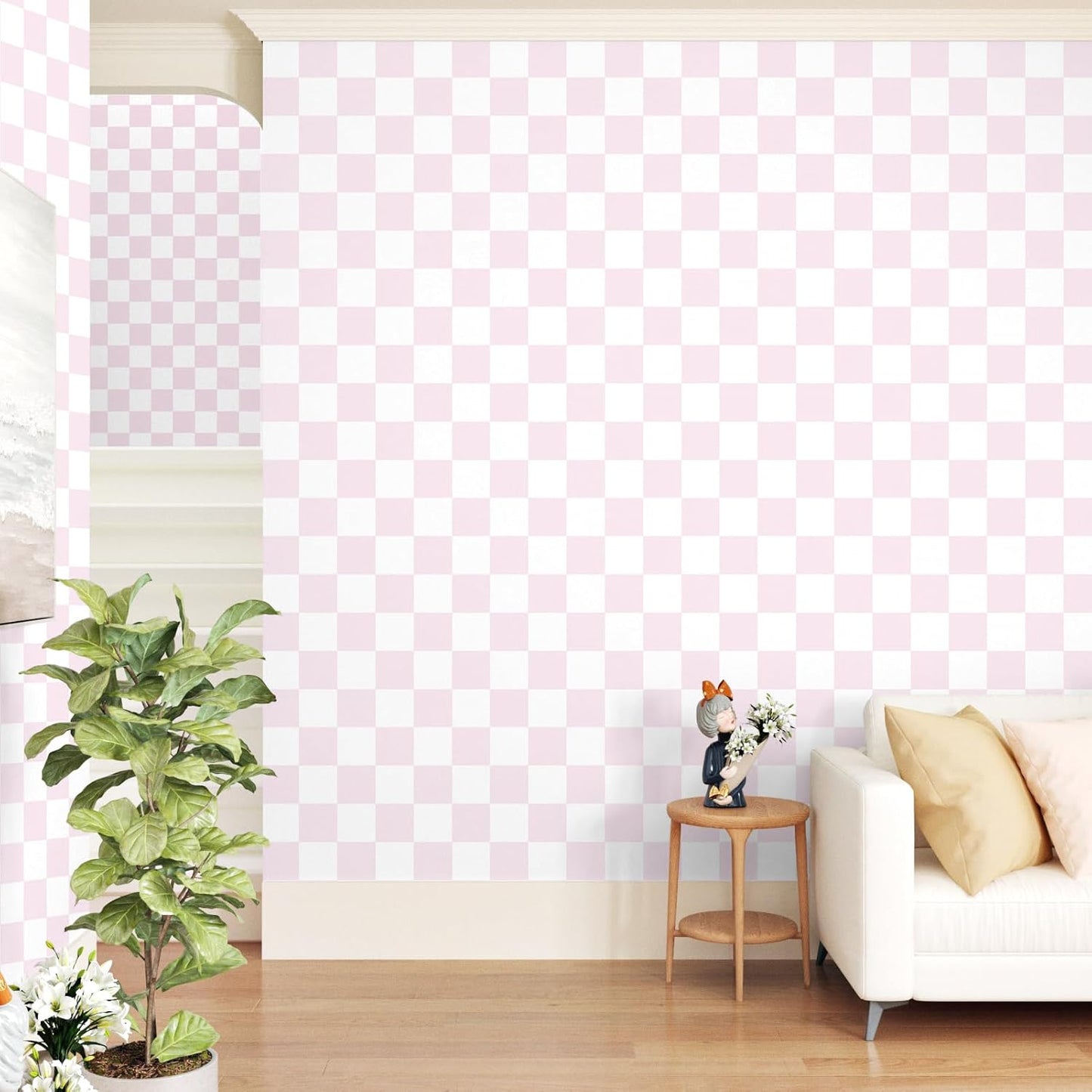 Pink and White Wallpaper Peel and Stick Checkered Wallpaper Pink Wall Paper Peel and Stick Modern Geometric Wallpapers for Girls Bedroom Kids Room 17.5" x 118" Adhesive Vinyl Contact Paper