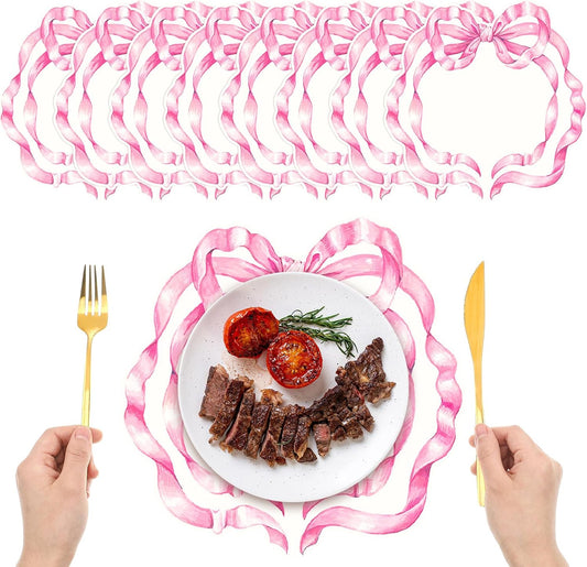 Tinlade 36 Pcs Pink Bow Paper Placemats 12.6 Inch Coquette Birthday Decorations Bow Dinner Mats Bow Party Supplies Disposable Paper Placemats for Birthday Bachelorette Bridal Wedding (Pink)