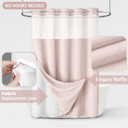 No Hook Shower Curtain and Liner Set,Blush Pink Hotel Waffle Shower Curtain with Liner 75" L x 72" W
