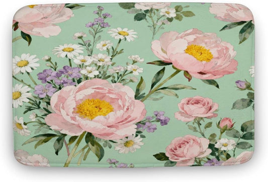 Beautiful Pink Flowers Bathroom Rugs Non Slip Bath Mat Soft Microfiber Super Absorbent Machine Washable Floor Carpet for Shower Tub Bathroom 15.7" x23.6