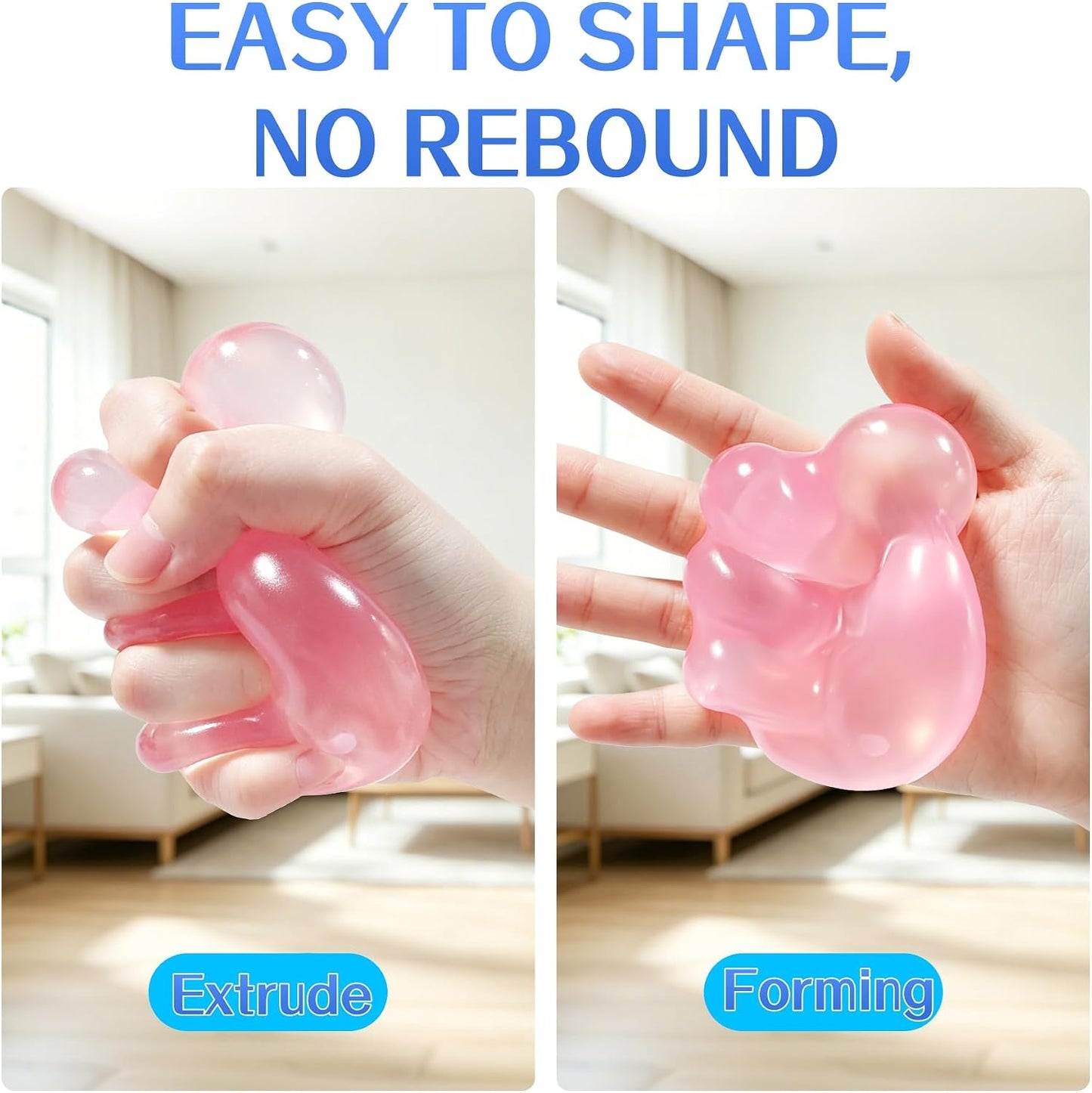 2 PCS Coconut Oil Squishy – Formable No-Rebound Stress Relief Balls, Sensory Fidget Toys for Study Work & Relaxation, Calming Desk Decor Anxiety Relief Gifts for Kids & Adults(Blue+Pink)