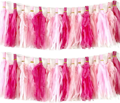 30pcs Hot Pink Tissue Paper Tassels DIY Hanging Decor - Pink Kit