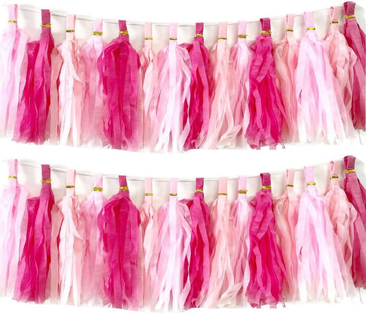 30pcs Hot Pink Tissue Paper Tassels DIY Hanging Decor - Pink Kit