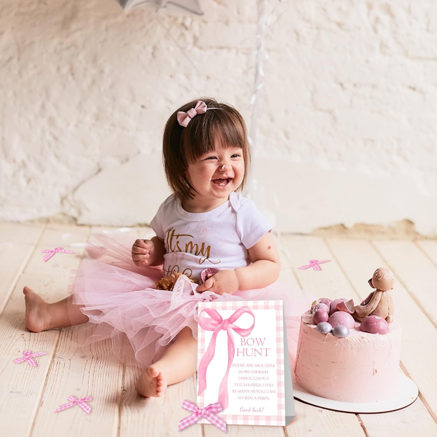 Pink Bow Baby Shower Decorations, Girl's Baby Shower with 50PCS Pink Bow Cards Kids' Party, Birthday Party Decorations, Party Favor & Decorations