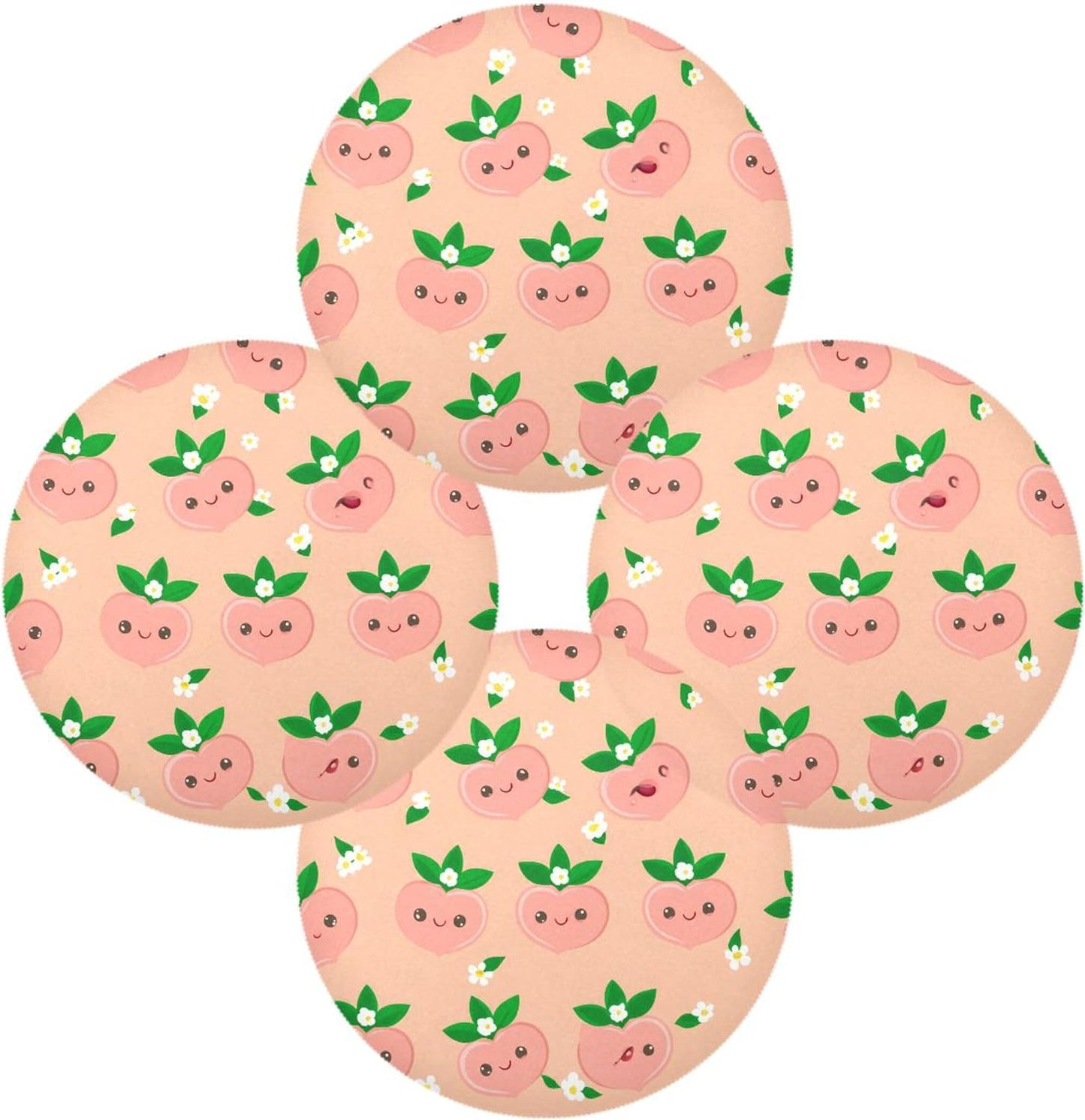 Round Placemats Set of 4 Cute Peach Washable Non-Slip Heat Resistant Place Mats, 15.4” Dining Table Place Mats for Kitchen Holiday Party Decoration